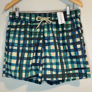 Topman Swim Trunks Beige/Teal/Black